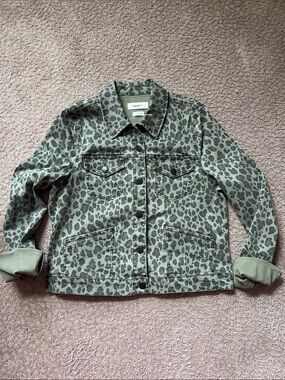 Green Leopard-Print Denim Jacket